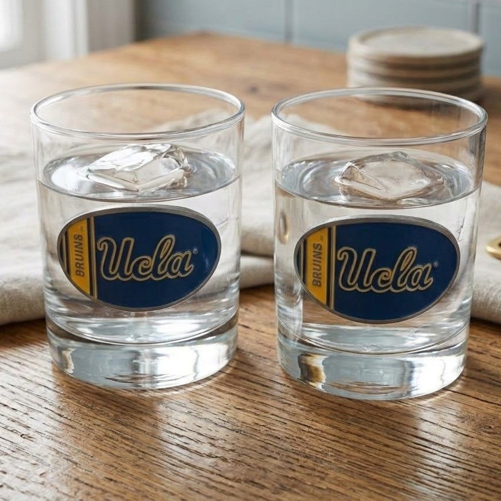 Vintage UCLA Bruins Whiskey Glasses Set of 2 Blue Gold Medallion Logo 4in